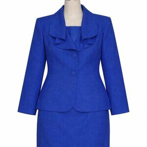 VTG Le Suit Royal Blue 2-Piece Straight Skirt w/ Blazer Suit Womens Sz 12 EUC